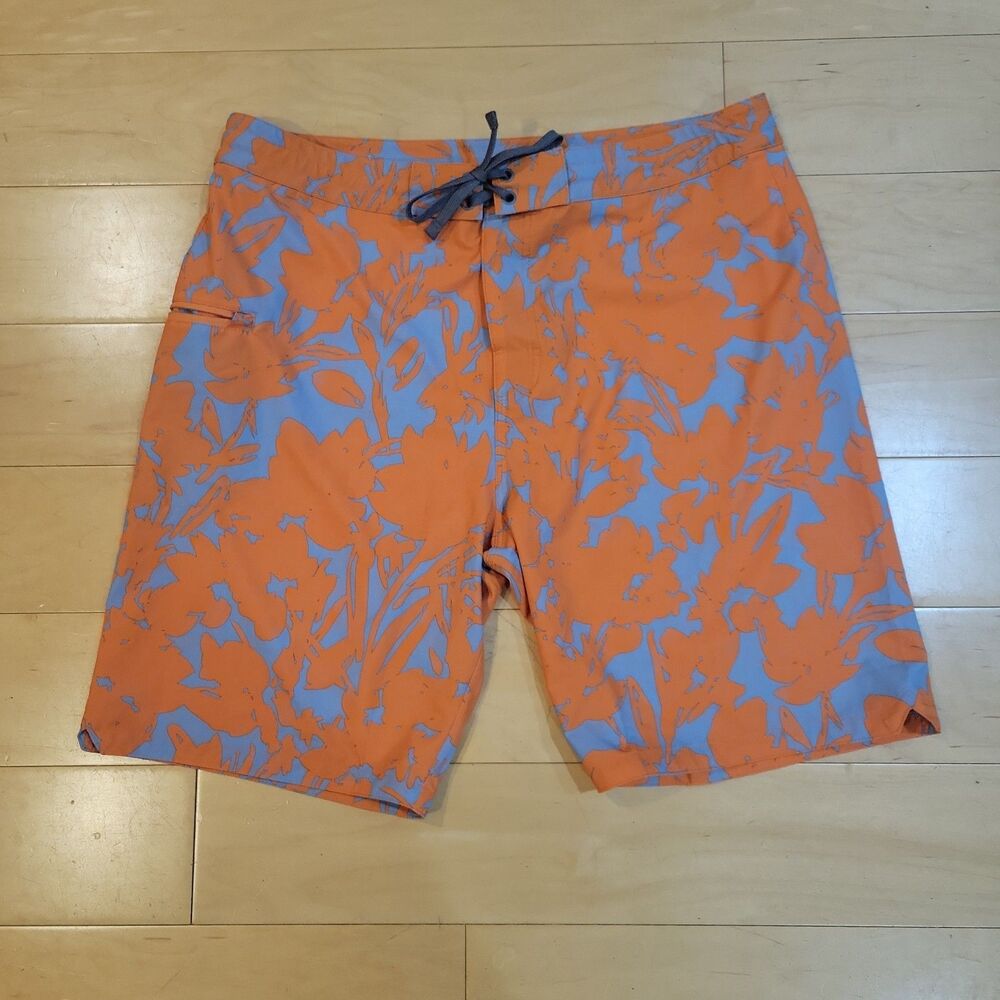 NWOT PrAna Fenton Boardshorts Mens 36"x9" Swim Trunks Faded Poppy Stretch Orange